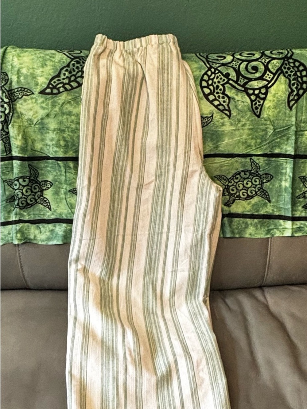 Sage Women's Wide Leg Striped Pants in Light Green and Cream